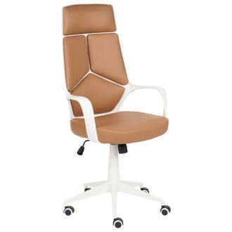 Beliani Silla De Oficina De Piel Sint&eacute;tica Giratoria Con Altura Ajustable Reclinable Espuma Moldeada Por Inyecci&oacute;n Beige Arena Delight