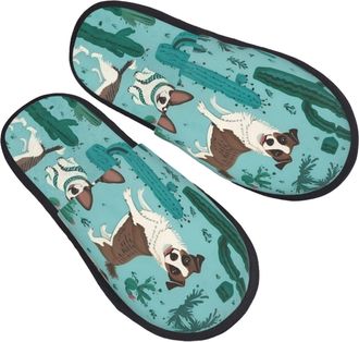 Generic Plush House Slipper Llama Alpaca green print Cotton Slipper Breathable Hotel Slippers for Family Bedroom Winter M