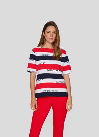 Rabe Rundhalsshirt RABE, Damen, Gr. 38, rot, Web, Obermaterial: 76% Baumwolle, 16% Polyester, 8% Elasthan, colorblocking, gestreift, tailliert h&uuml;ftbedecken