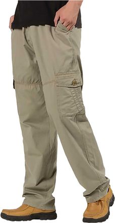Generic Cargo Trousers for Men UK Elastic Waist Work Pants Solid Combat Pant with Pockets Relaxed Fit Drawstring Bottoms Durable Utility Trouser Casual Daily 