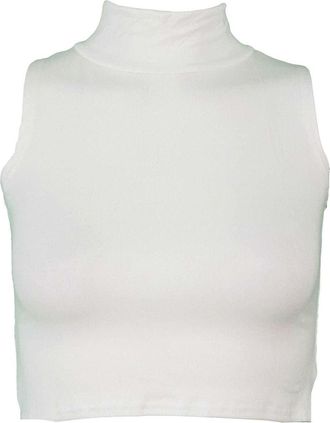 Generic Gostyles Womens Ladies Plain Sleeveless Crop Top Stretchy Slim Fit Mock Turtle Neck Shirts (Cream, 12-14)