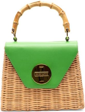 Frances Valentine Mini Midge Woven Wicker & Leather Top Handle Bag in Green/natural at Nordstrom