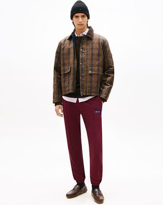 Tommy Hilfiger Mens Plaid Monogram Logo Fleece Sweatpant - Red - XL