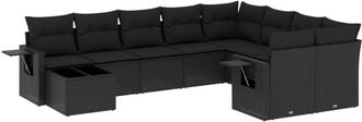 vidaXL Vidaxl - Set De Sof&aacute;s De Jard&iacute;n 10 Pzas Cojines Rat&aacute;n Sint&eacute;tico Negro