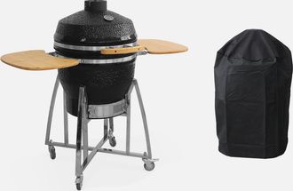Sweeek Barbacoa De Carb&oacute;n, Parrilla Y Ahumador, Cer&aacute;mica &Oslash;54,5cm Con Ruedas, Estantes Y Funda