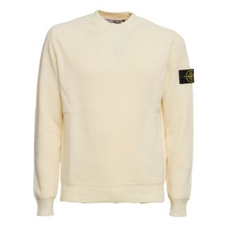 Stone Island Round-neck Knitwear, male, White, Size: XL Ribbed Cotton Crewneck Sweater