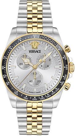 Versace Greca Chronograph Wave Two-Tone Bracelet Watch, 43mm in Two Tone Silver at Nordstrom