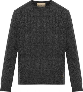 Valentino Cable Knit Sweater - Dames - Ronde hals truien - Grijs - S - Wol - Truien & Vesten