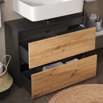Vicco Mueble Bajo Lavabo Majest, Antracita/artisan, 80.1 X 62 Cm Con 2 Cajones, Vicco