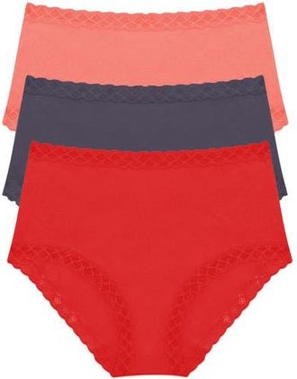 Natori Bliss Cotton Full Brief 3-Pack in Neon Coral/greystone/paprika at Nordstrom, Size Xx-Large