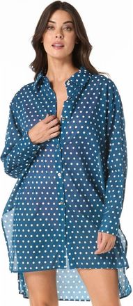 Michael Kors Classic Dot Cover Up Shirt in River Blue at Nordstrom, Size X-Small