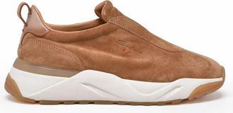 Santoni Beige Suede Slip-On Sneakers