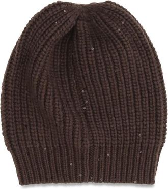 Brunello Cucinelli Brown Knitted Beanie Cap