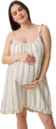 Kindred Bravely Dreamy Cotton Maternity & Nursing Nightgown in Vintage Blue Stripe at Nordstrom, Size X-Large