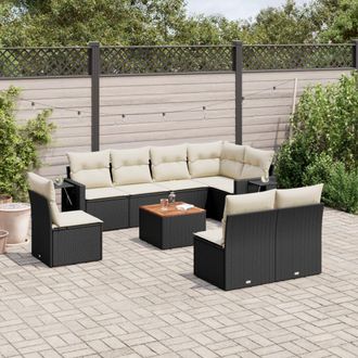 vidaXL Set De Sof&aacute;s De Jard&iacute;n 8 Piezas Y Cojines Rat&aacute;n Sint&eacute;tico Negro Vidaxl