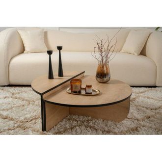 Dmora Mesa De Caf&eacute; Feglino, Mesa De Centro Baja, Revistero Para Sof&aacute;, Estante De La Sala De Estar, 90x60 H35 Cm, Nogal Y Blanco - Dmora