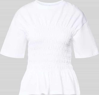 Jake*s Casual T-Shirt mit Smok-Details und Rundhalsausschnitt in Weiss, Gr&ouml;&szlig;e XXL