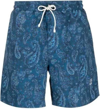 Brunello Cucinelli MenS Blue Paisley Drawstring Shorts, Size S
