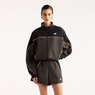 New Balance Mujer Trackside Woven Jacket en Gris, Polywoven, Talla XL