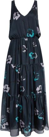 Emporio Armani Silk Tiered Midi Dress in Navy at Nordstrom, Size 42