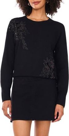 Vince Camuto Sequin Beaded Embroidery Detail Sweater in Rich Black at Nordstrom Rack, Size Medium
