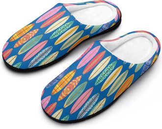 Generic Surf Board Colorful Funny Mens Cotton Slippers Soft Non-Slip Rubber Sole House Slipper Indoor Outdoor
