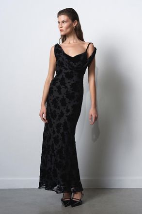 French Connection Womens Black Cowl Neck Floral Print Bias Cut Midi Dress - Size 14 UK