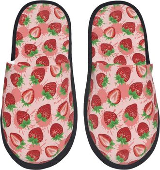 Generic Camping Slippers Cute Strawberry Portable Sleepers Plush Lined Fuzzy Slippers Bedroom Indoor Slipper For Winter Travel L