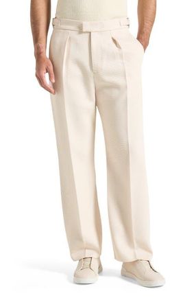 Mani&egrave;re De Voir Dorian Relaxed Fit Twill Pleated Tailored Trousers in Cream at Nordstrom, Size 36