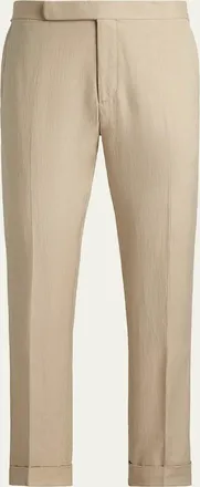 Ralph Lauren Purple Label Mens Silk and Linen Straight Leg Flat-Front Trousers