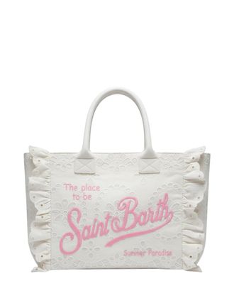 MC2 Saint Barth White Intricate Eyelet Embroidered Tote Bag