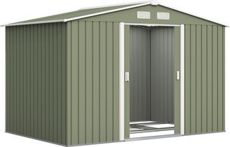 OEM Cobertizo De Jard&iacute;n 4,9 M&sup2; 277x195x192 Cm Con 2 Puertas Corredizas Base Refuerzo (suelo No Incluido) Verde Claro