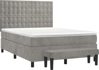 vidaXL Vidaxl - Cama Box Spring Con Colch&oacute;n Terciopelo Gris Claro 140x200 Cm