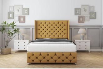 Comfort Beds Emily Plush Divan Base No Drawers - 54 Wingback-Footboard in Mustard | Size: Small Single