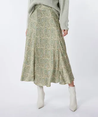 Esqualo Long Hideaway Print Skirt In Olive