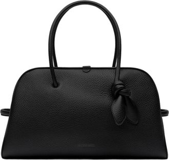 Jacquemus Textured Leather Bowling Bag with Dual-Zip Closure and Bow Detail