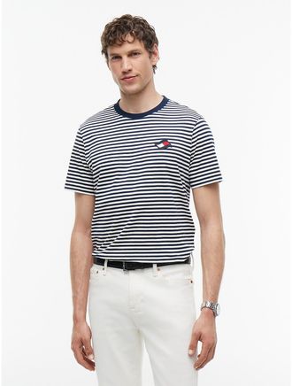 Tommy Hilfiger Mens Wavy Flag Patch Striped T-Shirt - Navy - XXL