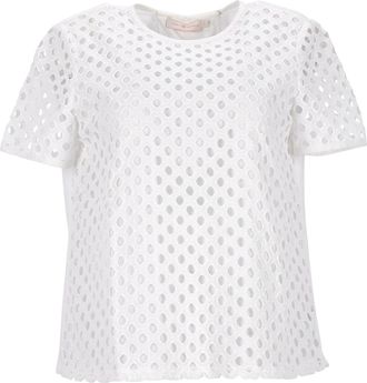 Tory Burch Tory Burch T-shirt met oogjes aan de voorkant in wit katoen