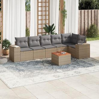 vidaXL Vidaxl - Set Sof&aacute;s De Jard&iacute;n 7 Piezas Y Cojines Rat&aacute;n Sint&eacute;tico Beige