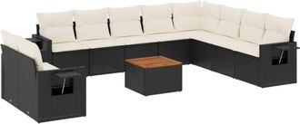 vidaXL Set De Sof&aacute;s De Jard&iacute;n 11 Pzas Y Cojines Rat&aacute;n Sint&eacute;tico Negro Vidaxl