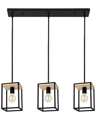 Eglo Eglo Libertad 3 Light Open Frame Linear Pendant With Structured Black & Wood Finish