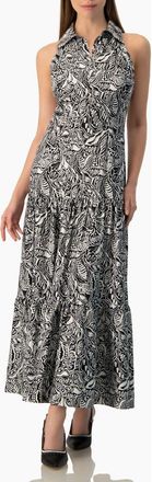 Ivonne Abstract Graphic Print Halter-Neck Fitted Maxi Dress in Black at Nordstrom, Size 14