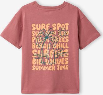 Vertbaudet Jungen T-Shirt mit Motiv vorn und hinten, mit Recycling-Baumwolle rosenholz