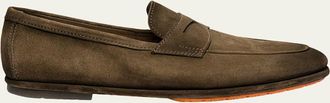 Santoni Mens Carlo Burnished Suede Driving Shoes