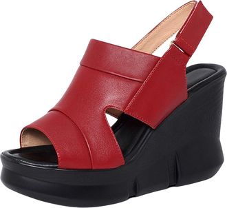 Generic Womens Chunky High Platform Wedge Flip-Flops Sandals Height Increasing Shoes Women One Word Open Toe Retro Sandals Beach Holiday Sandal Thick Bottom S