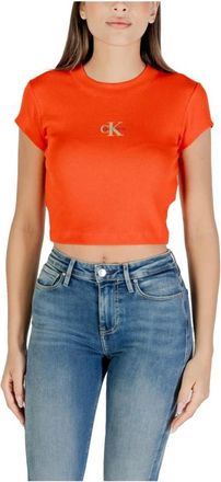 Calvin Klein Jeans Ronde hals top met korte mouwen van katoen - Dames - T-shirts - Rood - M - Katoen - Tops