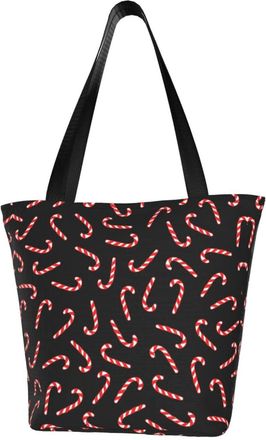 AOOEDM Candy Cane Print Reusable Tote Bag Women Casual Handbag Shoulder Bags for Shopping Groceries Travel Outdoors