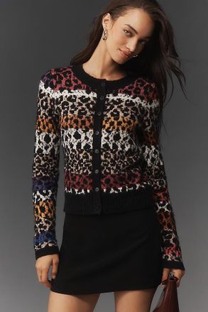 Maeve Crew-Neck Animal Print Cardigan Sweater