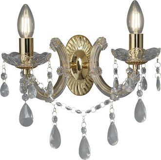 Searchlight Applique Classica Marie Therese Acciaio Oro Vetro Trasparente 2 Luci E14