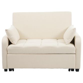 STILVORA Sof&aacute; Convertible 2 Plazas En Algod&oacute;n Lino Con Respaldo Ajustable 3 Posiciones Y 2 Cojines, Beige